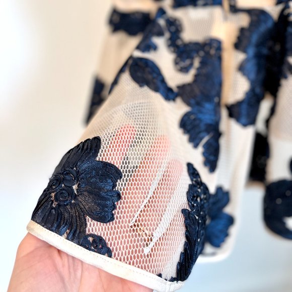 Gracia Floral Lace Mesh Peplum Top, Small, Navy & Cream - Picture 10 of 11